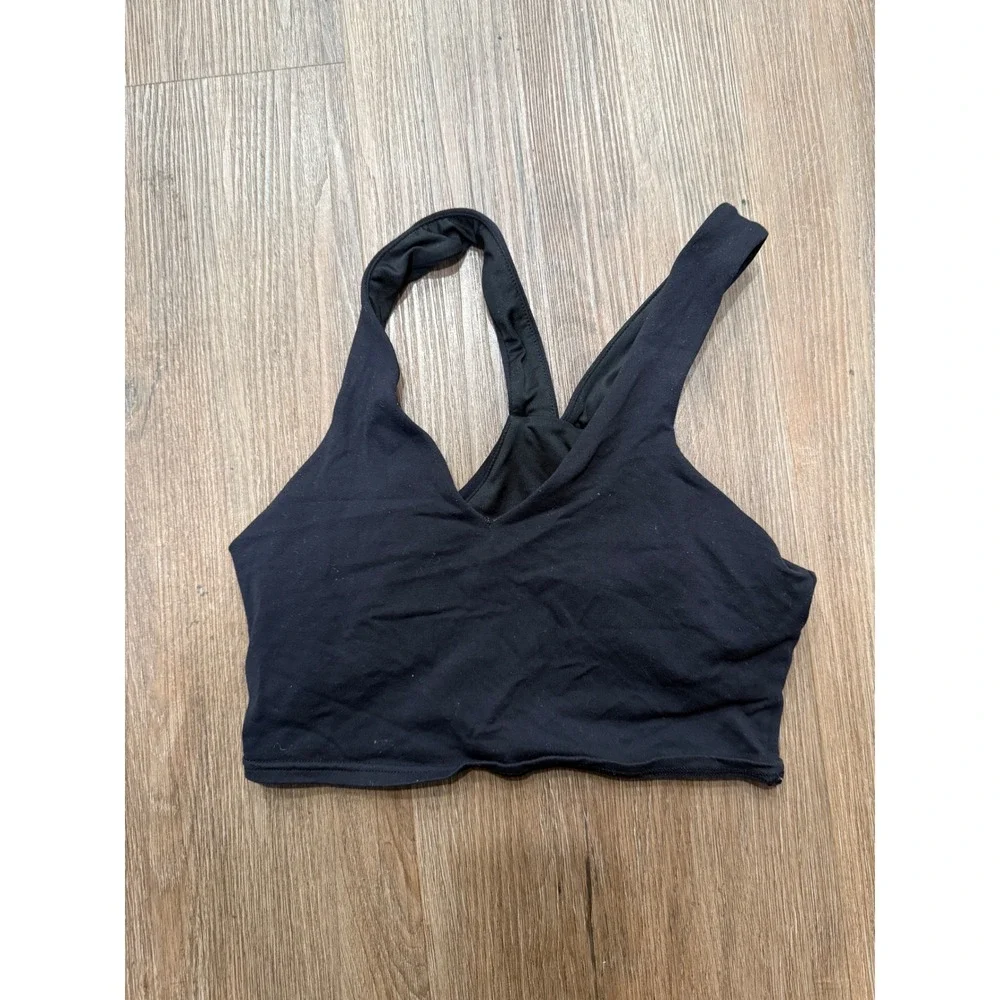 Alo Yoga Womens Black V-Neck Racerback Sports Bra Reflective Logo Size XS S